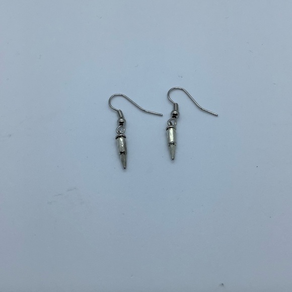 Silver Tone Bullet Dangle Earrings ( 3 for $15 ) - Picture 2 of 3